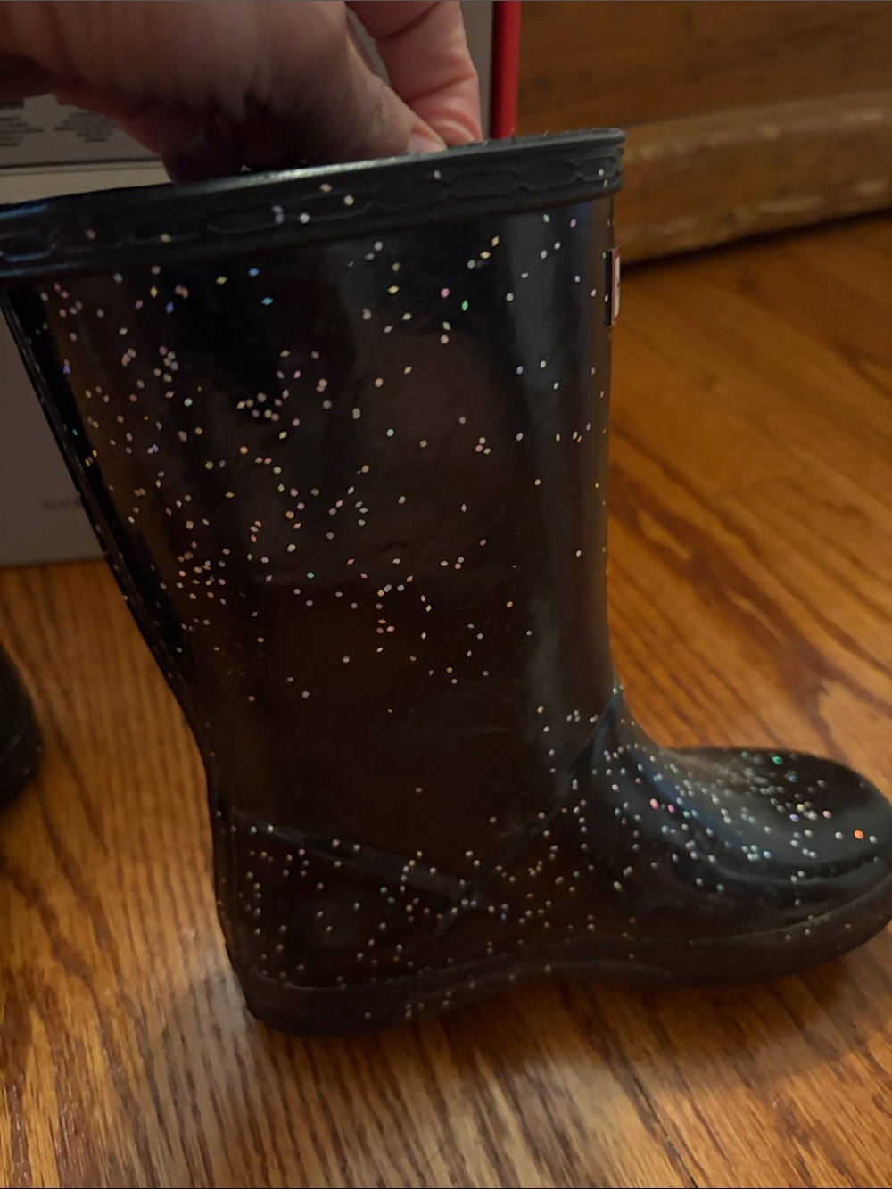 Hunter Kids Black Glitter Splash Rain Boots sz 12 - Picture 7 of 12